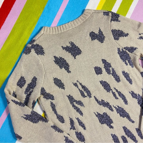 ICHI Womens Golden Silver Animal Print Knit Pullover Jumper Sz Small Oversize - Picture 6 of 8